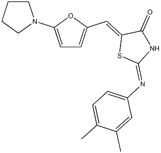 2-[(3,4-dimethylphenyl)imino]-5-{[5-(1-pyrrolidinyl)-2-furyl]methylene}-1,3-thiazolidin-4-one Struktur