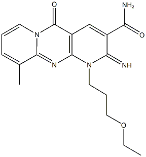 1-(3-ethoxypropyl)-2-imino-10-methyl-5-oxo-1,5-dihydro-2H-dipyrido[1,2-a:2,3-d]pyrimidine-3-carboxamide Struktur