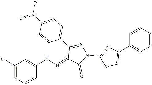 3-{4-nitrophenyl}-1-(4-phenyl-1,3-thiazol-2-yl)-1H-pyrazole-4,5-dione 4-[(3-chlorophenyl)hydrazone] Struktur