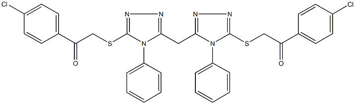 1-(4-chlorophenyl)-2-({5-[(5-{[2-(4-chlorophenyl)-2-oxoethyl]sulfanyl}-4-phenyl-4H-1,2,4-triazol-3-yl)methyl]-4-phenyl-4H-1,2,4-triazol-3-yl}sulfanyl)ethanone Struktur