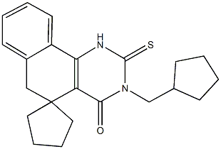 3-(cyclopentylmethyl)-2-thioxo-2,3,5,6-tetrahydrospiro(benzo[h]quinazoline-5,1'-cyclopentane)-4(1H)-one Struktur