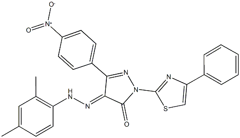 3-{4-nitrophenyl}-1-(4-phenyl-1,3-thiazol-2-yl)-1H-pyrazole-4,5-dione 4-[(2,4-dimethylphenyl)hydrazone] Struktur