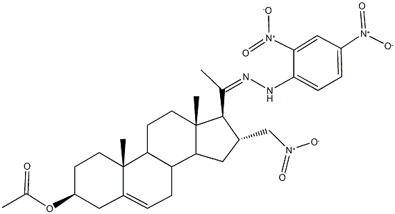 20-({2,4-bisnitrophenyl}hydrazono)-16-{nitromethyl}pregn-5-en-3-yl acetate Struktur