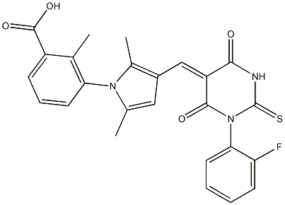 3-{3-[(1-(2-fluorophenyl)-4,6-dioxo-2-thioxotetrahydro-5(2H)-pyrimidinylidene)methyl]-2,5-dimethyl-1H-pyrrol-1-yl}-2-methylbenzoic acid Struktur