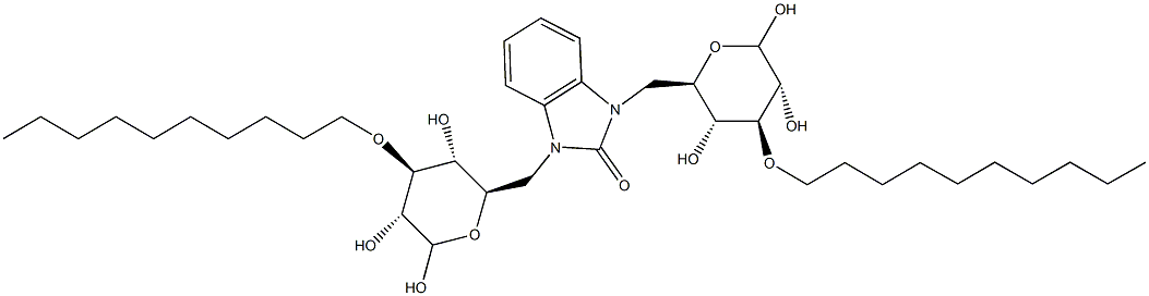 1,3-bis{[4-(decyloxy)-3,5,6-trihydroxytetrahydro-2H-pyran-2-yl]methyl}-1,3-dihydro-2H-benzimidazol-2-one Struktur