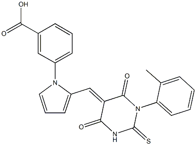 3-{2-[(1-(2-methylphenyl)-4,6-dioxo-2-thioxotetrahydro-5(2H)-pyrimidinylidene)methyl]-1H-pyrrol-1-yl}benzoic acid Struktur