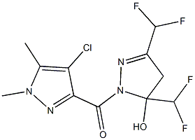 1-[(4-chloro-1,5-dimethyl-1H-pyrazol-3-yl)carbonyl]-3,5-bis(difluoromethyl)-4,5-dihydro-1H-pyrazol-5-ol Struktur