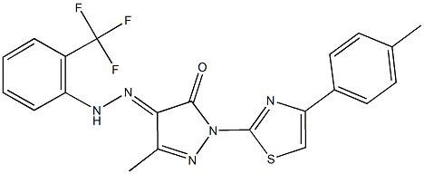 3-methyl-1-[4-(4-methylphenyl)-1,3-thiazol-2-yl]-1H-pyrazole-4,5-dione 4-{[2-(trifluoromethyl)phenyl]hydrazone} Struktur