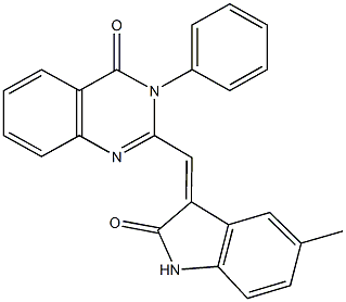 2-[(5-methyl-2-oxo-1,2-dihydro-3H-indol-3-ylidene)methyl]-3-phenyl-4(3H)-quinazolinone Struktur