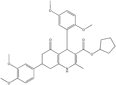 cyclopentyl 4-(2,5-dimethoxyphenyl)-7-(3,4-dimethoxyphenyl)-2-methyl-5-oxo-1,4,5,6,7,8-hexahydro-3-quinolinecarboxylate Struktur