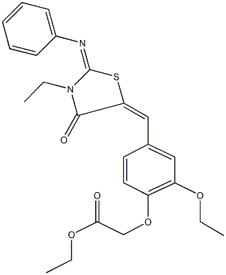 ethyl (2-ethoxy-4-{[3-ethyl-4-oxo-2-(phenylimino)-1,3-thiazolidin-5-ylidene]methyl}phenoxy)acetate Struktur