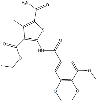 ethyl 5-(aminocarbonyl)-4-methyl-2-[(3,4,5-trimethoxybenzoyl)amino]-3-thiophenecarboxylate Struktur