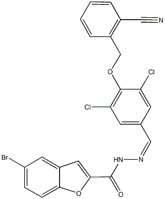 5-bromo-N'-{3,5-dichloro-4-[(2-cyanobenzyl)oxy]benzylidene}-1-benzofuran-2-carbohydrazide Struktur