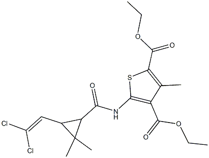 diethyl 5-({[3-(2,2-dichlorovinyl)-2,2-dimethylcyclopropyl]carbonyl}amino)-3-methyl-2,4-thiophenedicarboxylate Struktur