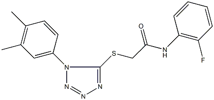 2-{[1-(3,4-dimethylphenyl)-1H-tetraazol-5-yl]sulfanyl}-N-(2-fluorophenyl)acetamide Struktur