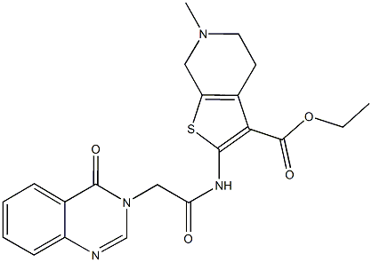 ethyl 6-methyl-2-{[(4-oxo-3(4H)-quinazolinyl)acetyl]amino}-4,5,6,7-tetrahydrothieno[2,3-c]pyridine-3-carboxylate Struktur