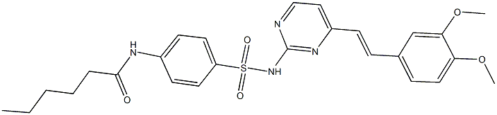 N-{4-[({4-[2-(3,4-dimethoxyphenyl)vinyl]-2-pyrimidinyl}amino)sulfonyl]phenyl}hexanamide Struktur