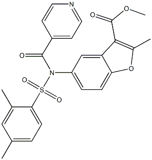 methyl 5-[[(2,4-dimethylphenyl)sulfonyl](isonicotinoyl)amino]-2-methyl-1-benzofuran-3-carboxylate Struktur