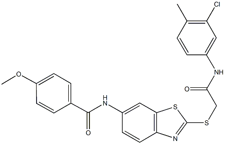 N-(2-{[2-(3-chloro-4-methylanilino)-2-oxoethyl]sulfanyl}-1,3-benzothiazol-6-yl)-4-methoxybenzamide Struktur