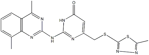 2-[(4,8-dimethyl-2-quinazolinyl)amino]-6-{[(5-methyl-1,3,4-thiadiazol-2-yl)thio]methyl}-4(3H)-pyrimidinone Struktur