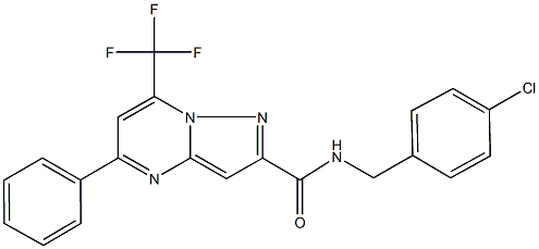 N-(4-chlorobenzyl)-5-phenyl-7-(trifluoromethyl)pyrazolo[1,5-a]pyrimidine-2-carboxamide Struktur