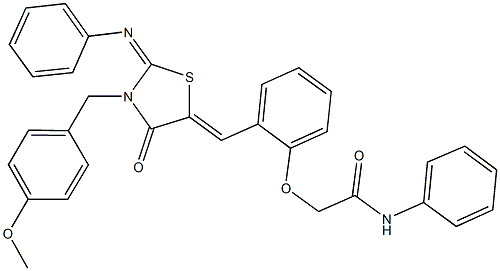 2-(2-{[3-(4-methoxybenzyl)-4-oxo-2-(phenylimino)-1,3-thiazolidin-5-ylidene]methyl}phenoxy)-N-phenylacetamide Struktur