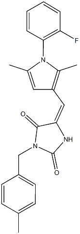 5-{[1-(2-fluorophenyl)-2,5-dimethyl-1H-pyrrol-3-yl]methylene}-3-(4-methylbenzyl)-2,4-imidazolidinedione Struktur