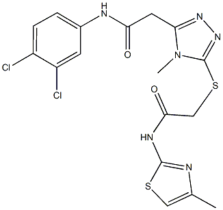 2-({5-[2-(3,4-dichloroanilino)-2-oxoethyl]-4-methyl-4H-1,2,4-triazol-3-yl}sulfanyl)-N-(4-methyl-1,3-thiazol-2-yl)acetamide Struktur