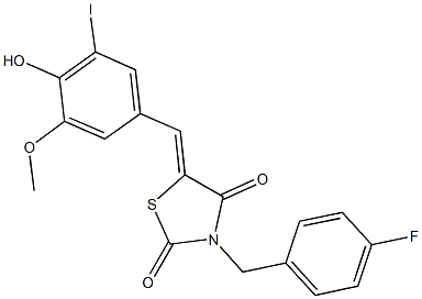 3-(4-fluorobenzyl)-5-(4-hydroxy-3-iodo-5-methoxybenzylidene)-1,3-thiazolidine-2,4-dione Struktur