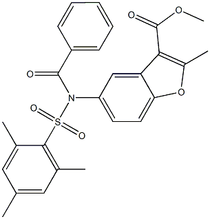 methyl 5-[benzoyl(mesitylsulfonyl)amino]-2-methyl-1-benzofuran-3-carboxylate Struktur