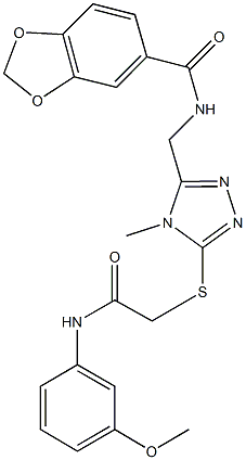 N-[(5-{[2-(3-methoxyanilino)-2-oxoethyl]sulfanyl}-4-methyl-4H-1,2,4-triazol-3-yl)methyl]-1,3-benzodioxole-5-carboxamide Struktur