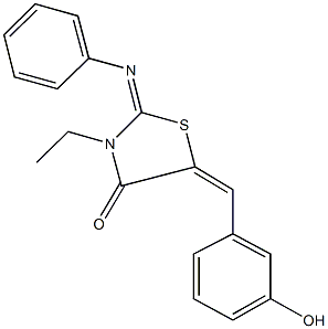 3-ethyl-5-(3-hydroxybenzylidene)-2-(phenylimino)-1,3-thiazolidin-4-one Struktur