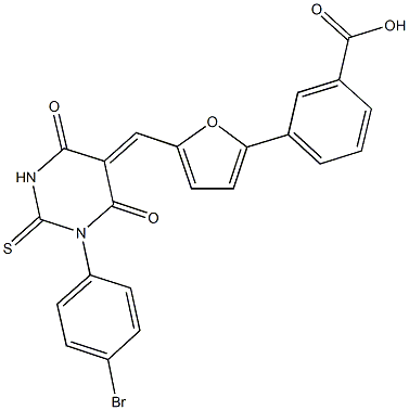 3-{5-[(1-(4-bromophenyl)-4,6-dioxo-2-thioxotetrahydro-5(2H)-pyrimidinylidene)methyl]-2-furyl}benzoic acid Struktur