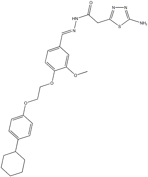 2-(5-amino-1,3,4-thiadiazol-2-yl)-N'-{4-[2-(4-cyclohexylphenoxy)ethoxy]-3-methoxybenzylidene}acetohydrazide Struktur