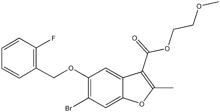 2-methoxyethyl 6-bromo-5-[(2-fluorobenzyl)oxy]-2-methyl-1-benzofuran-3-carboxylate Struktur