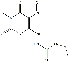 ethyl 2-(1,3-dimethyl-5-nitroso-2,6-dioxo-1,2,3,6-tetrahydropyrimidin-4-yl)hydrazinecarboxylate Struktur