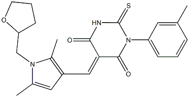 5-{[2,5-dimethyl-1-(tetrahydro-2-furanylmethyl)-1H-pyrrol-3-yl]methylene}-1-(3-methylphenyl)-2-thioxodihydro-4,6(1H,5H)-pyrimidinedione Struktur