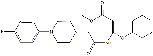 ethyl 2-({[4-(4-fluorophenyl)-1-piperazinyl]acetyl}amino)-4,5,6,7-tetrahydro-1-benzothiophene-3-carboxylate Struktur