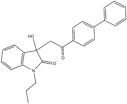 3-(2-[1,1'-biphenyl]-4-yl-2-oxoethyl)-3-hydroxy-1-propyl-1,3-dihydro-2H-indol-2-one Struktur