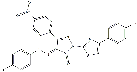 3-{4-nitrophenyl}-1-[4-(4-methoxyphenyl)-1,3-thiazol-2-yl]-1H-pyrazole-4,5-dione 4-[(4-chlorophenyl)hydrazone] Struktur