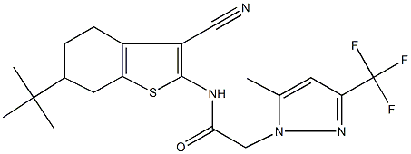 N-(6-tert-butyl-3-cyano-4,5,6,7-tetrahydro-1-benzothien-2-yl)-2-[5-methyl-3-(trifluoromethyl)-1H-pyrazol-1-yl]acetamide Struktur