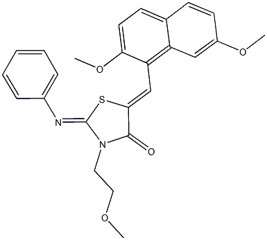 5-[(2,7-dimethoxy-1-naphthyl)methylene]-3-(2-methoxyethyl)-2-(phenylimino)-1,3-thiazolidin-4-one Struktur