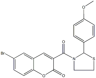 6-bromo-3-{[2-(4-methoxyphenyl)-1,3-thiazolidin-3-yl]carbonyl}-2H-chromen-2-one Struktur