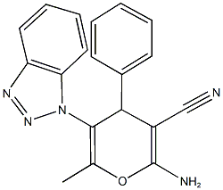 2-amino-5-(1H-1,2,3-benzotriazol-1-yl)-6-methyl-4-phenyl-4H-pyran-3-carbonitrile Struktur