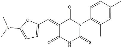 5-{[5-(dimethylamino)-2-furyl]methylene}-1-(2,4-dimethylphenyl)-2-thioxodihydro-4,6(1H,5H)-pyrimidinedione Struktur