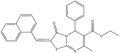 ethyl 7-methyl-2-(1-naphthylmethylene)-3-oxo-5-phenyl-2,3-dihydro-5H-[1,3]thiazolo[3,2-a]pyrimidine-6-carboxylate Struktur