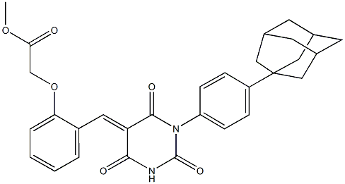 methyl {2-[(1-[4-(1-adamantyl)phenyl]-2,4,6-trioxotetrahydro-5(2H)-pyrimidinylidene)methyl]phenoxy}acetate Struktur