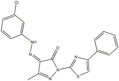 3-methyl-1-(4-phenyl-1,3-thiazol-2-yl)-1H-pyrazole-4,5-dione 4-[(3-chlorophenyl)hydrazone] Struktur