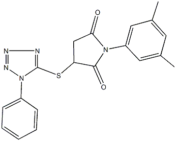 1-(3,5-dimethylphenyl)-3-[(1-phenyl-1H-tetraazol-5-yl)sulfanyl]pyrrolidine-2,5-dione Struktur