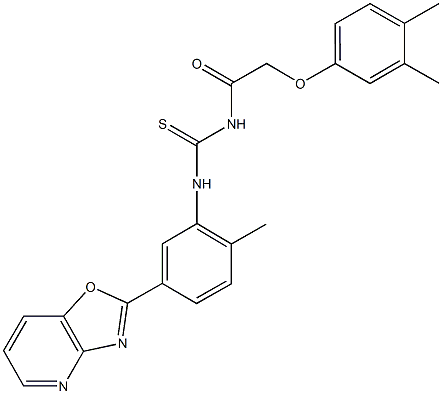 N-[(3,4-dimethylphenoxy)acetyl]-N'-(2-methyl-5-[1,3]oxazolo[4,5-b]pyridin-2-ylphenyl)thiourea Struktur